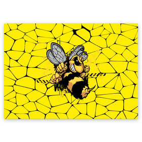 Поздравительная открытка с принтом Дикая пчела в Белгороде, 100% бумага | плотность бумаги 280 г/м2, матовая, на обратной стороне линовка и место для марки
 | дикая пчела | жало | мед | насекомые | опасность | соты | текстура | шершень