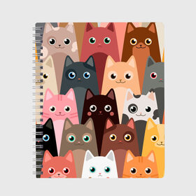 Тетрадь с принтом Котики мультяшные в Белгороде, 100% бумага | 48 листов, плотность листов — 60 г/м2, плотность картонной обложки — 250 г/м2. Листы скреплены сбоку удобной пружинной спиралью. Уголки страниц и обложки скругленные. Цвет линий — светло-серый
 | Тематика изображения на принте: cat | cats | cosmos | kitten | mem | memes | rose | roses | глаза | глазки | киска | космос | кот | котёнок | котик | котики | котэ | котята | кошак | кошка | кошки | красивая | мем | мемчики | милая | прикольная | розы | светлая