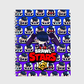 Тетрадь с принтом BRAWL STARS EDGAR в Белгороде, 100% бумага | 48 листов, плотность листов — 60 г/м2, плотность картонной обложки — 250 г/м2. Листы скреплены сбоку удобной пружинной спиралью. Уголки страниц и обложки скругленные. Цвет линий — светло-серый
 | Тематика изображения на принте: 8 bit | brawl stars | crow | crow phoenix. | leon | leon shark | бравл старс | браво старс | ворон | игра бравл | леон | леон шарк | оборотень