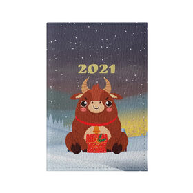 Обложка для паспорта матовая кожа с принтом Бык с подарками 2021 в Белгороде, натуральная матовая кожа | размер 19,3 х 13,7 см; прозрачные пластиковые крепления | 2021 | 7 января | bull | newyear | santa | бык | быки | бычок | год быка | дед мороз | корова | новогодние каникулы | новогодние праздники | новый 2021 | новый год | новый год 2021 | рождество | сани | санта | санта клаус