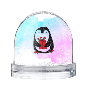 Снежный шар с принтом Милый пингвин с подарком в Белгороде, Пластик | Изображение внутри шара печатается на глянцевой фотобумаге с двух сторон | 