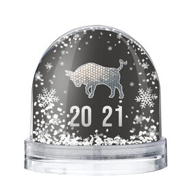 Снежный шар с принтом Бык 2021 в Белгороде, Пластик | Изображение внутри шара печатается на глянцевой фотобумаге с двух сторон | 2021 | бык | годбыка | металлический бык | новый год