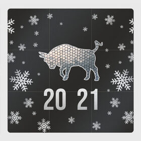 Магнитный плакат 3Х3 с принтом Бык 2021 в Белгороде, Полимерный материал с магнитным слоем | 9 деталей размером 9*9 см | 2021 | бык | годбыка | металлический бык | новый год