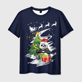 Мужская футболка 3D с принтом Рождественская Панда в Белгороде, 100% полиэфир | прямой крой, круглый вырез горловины, длина до линии бедер | 2021 | 21 | 2k21 | 2к21 | chrystmas | happy | lik | marry | new | panda | santa | snow | winter | xmas | year | год | годом | дед | елка | елки | клаус | лес | настроение | новогоднее | новогоднему | новый | новым | панда | по | рождество | с | 