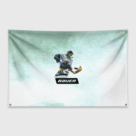 Флаг-баннер с принтом BAUER в Белгороде, 100% полиэстер | размер 67 х 109 см, плотность ткани — 95 г/м2; по краям флага есть четыре люверса для крепления | bauer | бауэр | зима | зомби | игра | клюшка | коньки | лёд | спортсмен | хоккеист | хоккей | шайба