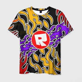 Мужская футболка 3D с принтом Roblox | Роблокс в Белгороде, 100% полиэфир | прямой крой, круглый вырез горловины, длина до линии бедер | game | piggy | roblox | игра | огонь | пламя | роблокс | текстура