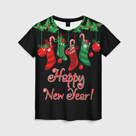 Женская футболка 3D с принтом Happy New Year! в Белгороде, 100% полиэфир ( синтетическое хлопкоподобное полотно) | прямой крой, круглый вырез горловины, длина до линии бедер | 2020 | 2021 | happy | new year | быка | гирлянда | дед мороз | елка | зеленый | игрушка | клаус | конфеты | нг | новый год | носок | перчатка | печенье | подарок | полосы | пряник | рождество | с | санта | сладости | снег