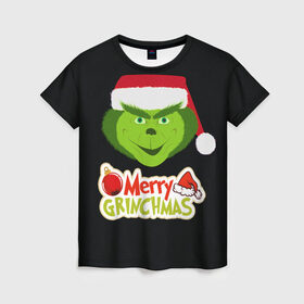 Женская футболка 3D с принтом Merry Grinchmas в Белгороде, 100% полиэфир ( синтетическое хлопкоподобное полотно) | прямой крой, круглый вырез горловины, длина до линии бедер | 2020 | 2021 | grinch | белая | год | гринч | елка | женская | зеленый | красная | мужская | мультфильм | надпись | нг | новый | подарок | полосы | праздник | рождества | свитер | сердце | смайл | фильм | шапка