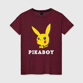 Женская футболка хлопок с принтом Pikaboy в Белгороде, 100% хлопок | прямой крой, круглый вырез горловины, длина до линии бедер, слегка спущенное плечо | 