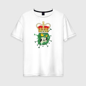 Женская футболка хлопок Oversize с принтом Keep calm в Белгороде, 100% хлопок | свободный крой, круглый ворот, спущенный рукав, длина до линии бедер
 | british | corona | corona virus | english | keep calm | mutant | virus | английский | британский | вирус | корона | корона вирус | мутант | сохраняй спокойствие