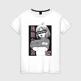 Женская футболка хлопок с принтом cute girl в Белгороде, 100% хлопок | прямой крой, круглый вырез горловины, длина до линии бедер, слегка спущенное плечо | ahegao | manga | ахегао | комиксы | лицо | манга | паттрен | чернобелый | эмоции