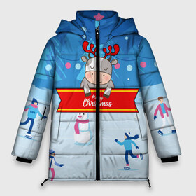 Женская зимняя куртка 3D с принтом Новогодний бык-олень в Белгороде, верх — 100% полиэстер; подкладка — 100% полиэстер; утеплитель — 100% полиэстер | длина ниже бедра, силуэт Оверсайз. Есть воротник-стойка, отстегивающийся капюшон и ветрозащитная планка. 

Боковые карманы с листочкой на кнопках и внутренний карман на молнии | 2021 | 7 января | bull | newyear | santa | бык | быки | бычок | год быка | дед мороз | корова | новогодние каникулы | новогодние праздники | новый 2021 | новый год | новый год 2021 | рождество | сани | санта | санта клаус