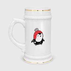Кружка пивная с принтом Милый пингвин в шапочке в Белгороде,  керамика (Материал выдерживает высокую температуру, стоит избегать резкого перепада температур) |  объем 630 мл | 