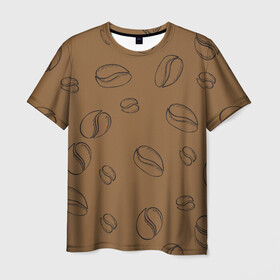 Мужская футболка 3D с принтом Узор Кофейные зерна в Белгороде, 100% полиэфир | прямой крой, круглый вырез горловины, длина до линии бедер | зерна | коричневый | кофе | кофейный | кофеман | паттерн | узор