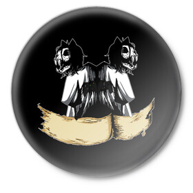 Значок с принтом Магистр Кусь 4 в Белгороде,  металл | круглая форма, металлическая застежка в виде булавки | cat | game | logo | rpg | skull | игровой | игры | кот | кусь | лого | логотип | череп