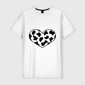 Мужская футболка хлопок Slim с принтом В Новый год - с любовью! в Белгороде, 92% хлопок, 8% лайкра | приталенный силуэт, круглый вырез ворота, длина до линии бедра, короткий рукав | Тематика изображения на принте: 2021 | бык | корова | любовь | новый год | праздник | сердце | символ года | чёрно белый