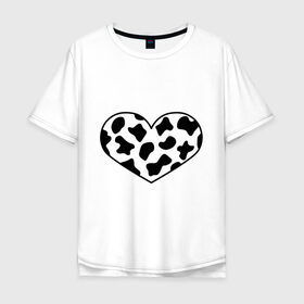 Мужская футболка хлопок Oversize с принтом В Новый год - с любовью! в Белгороде, 100% хлопок | свободный крой, круглый ворот, “спинка” длиннее передней части | Тематика изображения на принте: 2021 | бык | корова | любовь | новый год | праздник | сердце | символ года | чёрно белый