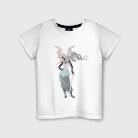 Детская футболка хлопок с принтом Горгона в Белгороде, 100% хлопок | круглый вырез горловины, полуприлегающий силуэт, длина до линии бедер | fantasy | monster | горгона | доспехи | змеи | крылья | меч | монстр | фэнтези
