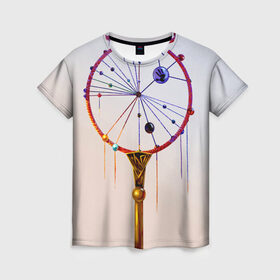 Женская футболка 3D с принтом Ловец снов в Белгороде, 100% полиэфир ( синтетическое хлопкоподобное полотно) | прямой крой, круглый вырез горловины, длина до линии бедер | dream catcher | круг | ловец снов | магия | нити | посох | сон
