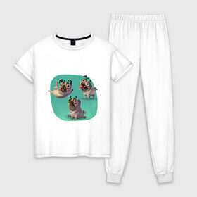Женская пижама хлопок с принтом TRDGARPG, crazy pugs, мопсы, собаки в Белгороде, 100% хлопок | брюки и футболка прямого кроя, без карманов, на брюках мягкая резинка на поясе и по низу штанин | crazy pugs | мопсы | собаки