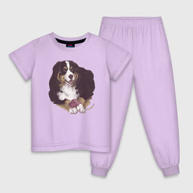 Детская пижама хлопок с принтом собака с пионом в Белгороде, 100% хлопок |  брюки и футболка прямого кроя, без карманов, на брюках мягкая резинка на поясе и по низу штанин
 | Тематика изображения на принте: бернский зенненхунд | домашний любимец | иллюстрация | собачник