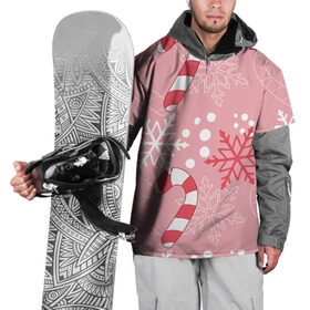 Накидка на куртку 3D с принтом Новогодний узор с леденцом в Белгороде, 100% полиэстер |  | детская | красный | леденец | новогодняя | новый год | розовая | снежинки