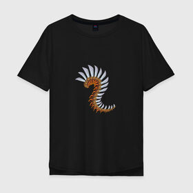 Мужская футболка хлопок Oversize с принтом Насекомое в Белгороде, 100% хлопок | свободный крой, круглый ворот, “спинка” длиннее передней части | fantasy | monster | животные | земноводные | монстр | насекомое | сколопендра | фэнтези