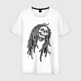 Мужская футболка хлопок с принтом Боб Марли в Белгороде, 100% хлопок | прямой крой, круглый вырез горловины, длина до линии бедер, слегка спущенное плечо. | боб марли | дреды | раста | растаман | регги | хиппи | череп