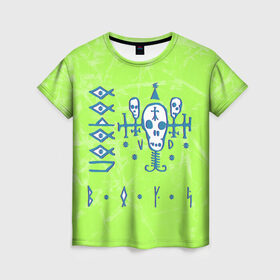 Женская футболка 3D с принтом Voodoo Boys Gang CP 2077 в Белгороде, 100% полиэфир ( синтетическое хлопкоподобное полотно) | прямой крой, круглый вырез горловины, длина до линии бедер | boys | city | cyberpunk | gang | night | voodoo | андроид | киберпанк | киборг | найт | робот | сити