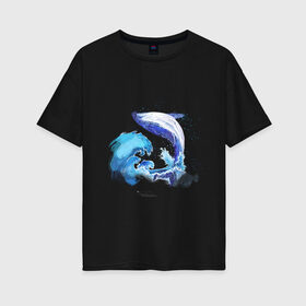 Женская футболка хлопок Oversize с принтом Акварельный кит в Белгороде, 100% хлопок | свободный крой, круглый ворот, спущенный рукав, длина до линии бедер
 | акварель | вода | волны | кит | море | морское | рисунок | рыбы | стихия