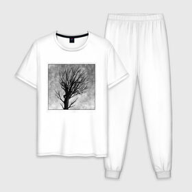 Мужская пижама хлопок с принтом Дом на дереве в Белгороде, 100% хлопок | брюки и футболка прямого кроя, без карманов, на брюках мягкая резинка на поясе и по низу штанин
 | ветки | графика | дерево | дом | жуткий | мрачный | небо | одиночество | пасмурно | пустота