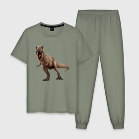 Мужская пижама хлопок с принтом T-Rex в Белгороде, 100% хлопок | брюки и футболка прямого кроя, без карманов, на брюках мягкая резинка на поясе и по низу штанин
 | dinosaurs | predator | дино | динозавр | звери | хищник | ящер