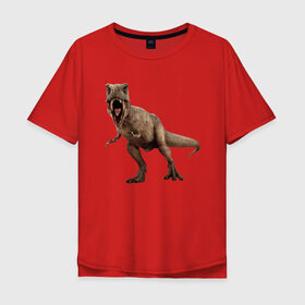 Мужская футболка хлопок Oversize с принтом T-Rex в Белгороде, 100% хлопок | свободный крой, круглый ворот, “спинка” длиннее передней части | Тематика изображения на принте: dinosaurs | predator | дино | динозавр | звери | хищник | ящер