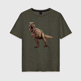 Женская футболка хлопок Oversize с принтом T-Rex в Белгороде, 100% хлопок | свободный крой, круглый ворот, спущенный рукав, длина до линии бедер
 | dinosaurs | predator | дино | динозавр | звери | хищник | ящер