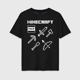Женская футболка хлопок Oversize с принтом Minecraft в Белгороде, 100% хлопок | свободный крой, круглый ворот, спущенный рукав, длина до линии бедер
 | minecraft | алекс | белый | блоки | ведьма | взрывчатка | визера | волк | гаст | добывать | дракон | зеленый куб | зомби | игра | крафт | крипер | кубики | лошадка | майн | майнкрафт | манкрафт | овечка | оцелот