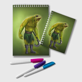 Блокнот с принтом Bullywug в Белгороде, 100% бумага | 48 листов, плотность листов — 60 г/м2, плотность картонной обложки — 250 г/м2. Листы скреплены удобной пружинной спиралью. Цвет линий — светло-серый
 | Тематика изображения на принте: art | жаба | жабалюд | зеленый фон