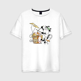 Женская футболка хлопок Oversize с принтом Кот-барабанщик в Белгороде, 100% хлопок | свободный крой, круглый ворот, спущенный рукав, длина до линии бедер
 | art | cat | арт | звери. животные | картинка | кот | котик. котенок. барабан | коты | кошка | рисунок