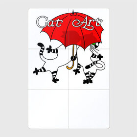 Магнитный плакат 2Х3 с принтом Поцелуй - Красный зонтик в Белгороде, Полимерный материал с магнитным слоем | 6 деталей размером 9*9 см | art | cat | арт | звери. животные | картинка | кот | котик. котенок. зонтик | коты | кошка | любовь. поцелуй | рисунок