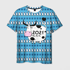 Мужская футболка 3D с принтом Корова 2021 в Белгороде, 100% полиэфир | прямой крой, круглый вырез горловины, длина до линии бедер | 2021 | 7 января | bull | newyear | santa | бык | быки | бычок | год быка | дед мороз | корова | новогодние каникулы | новогодние праздники | новый 2021 | новый год | новый год 2021 | рождество | сани | санта | санта клаус
