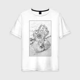 Женская футболка хлопок Oversize с принтом Хищная улитка в Белгороде, 100% хлопок | свободный крой, круглый ворот, спущенный рукав, длина до линии бедер
 | carpg | рука | улитка | хищник | чб
