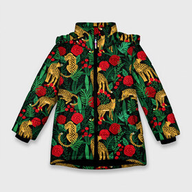 Зимняя куртка для девочек 3D с принтом Leopards в Белгороде, ткань верха — 100% полиэстер; подклад — 100% полиэстер, утеплитель — 100% полиэстер. | длина ниже бедра, удлиненная спинка, воротник стойка и отстегивающийся капюшон. Есть боковые карманы с листочкой на кнопках, утяжки по низу изделия и внутренний карман на молнии. 

Предусмотрены светоотражающий принт на спинке, радужный светоотражающий элемент на пуллере молнии и на резинке для утяжки. | black | cat | белый | букет | животные | кот | кошки | лев | леопарды | паттерн | полосы | розы | тигры | узор | цветы | чб | черный