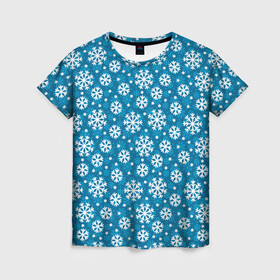 Женская футболка 3D с принтом Снежинки в Белгороде, 100% полиэфир ( синтетическое хлопкоподобное полотно) | прямой крой, круглый вырез горловины, длина до линии бедер | merry christmas | дед мороз | ёлка | зима | мороз | новый год | подарок | праздник | рождество | с новым годом | санта клаус | снег | снеговик | снегурочка | снежинки | снежные узоры | узоры