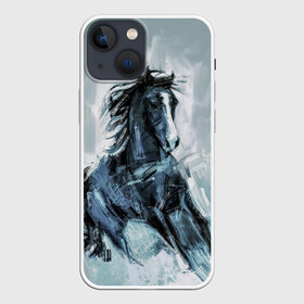 Чехол для iPhone 13 mini с принтом нарисованный конь в Белгороде,  |  | horse | horseshoe | акварель | головалошади | грива | жеребец | животные | конь | лошадь | лошадьскрыльями | подкова | природа | рисуноккрасками
