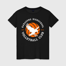 Женская футболка хлопок с принтом ВОЛЕЙБОЛ!! / HAIKYUU!! в Белгороде, 100% хлопок | прямой крой, круглый вырез горловины, длина до линии бедер, слегка спущенное плечо | anime | haikyu | haikyuu | karasuno | аниме | волейбол | ворон | карасуно | манга | мяч | сёё хината
