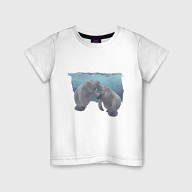 Детская футболка хлопок с принтом Ламантины в Белгороде, 100% хлопок | круглый вырез горловины, полуприлегающий силуэт, длина до линии бедер | carpg | manatee | животные | ламантин | морская корова