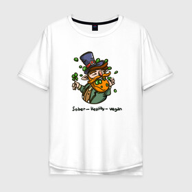 Мужская футболка хлопок Oversize с принтом Go vegan в Белгороде, 100% хлопок | свободный крой, круглый ворот, “спинка” длиннее передней части | веган | вегетарианство | ирландия | клевер | лепрекон