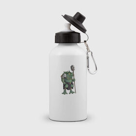 Бутылка спортивная с принтом Воин жабалюд в Белгороде, металл | емкость — 500 мл, в комплекте две пластиковые крышки и карабин для крепления | frog | green | staff | warrior | воин | жаба | зеленый | ил | посох