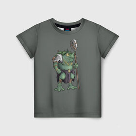 Детская футболка 3D с принтом Жабалюд войн в Белгороде, 100% гипоаллергенный полиэфир | прямой крой, круглый вырез горловины, длина до линии бедер, чуть спущенное плечо, ткань немного тянется | frog | green | staff | warrior | воин | жаба | зеленый | ил | посох