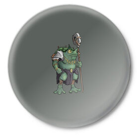 Значок с принтом Жабалюд войн в Белгороде,  металл | круглая форма, металлическая застежка в виде булавки | frog | green | staff | warrior | воин | жаба | зеленый | ил | посох