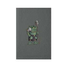 Обложка для паспорта матовая кожа с принтом Жабалюд войн в Белгороде, натуральная матовая кожа | размер 19,3 х 13,7 см; прозрачные пластиковые крепления | frog | green | staff | warrior | воин | жаба | зеленый | ил | посох